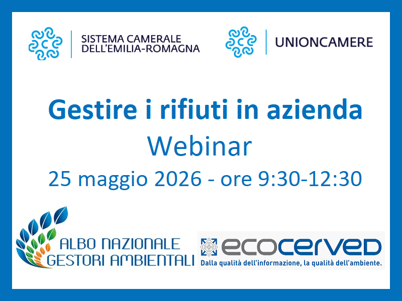ECONOMIA CIRCOLARE: WEBINAR IL 25/5 SU GESTIRE I RIFIUTI IN AZIENDA